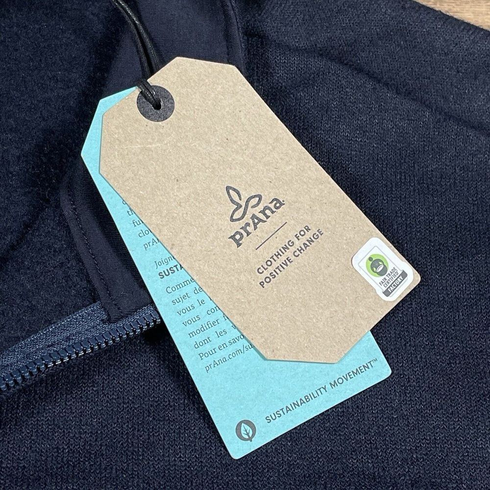 Prana Sweater Mens Large L Blue Brookland 1/4 Zip Pullover Wool Comfort Nautical - Picture 4 of 13